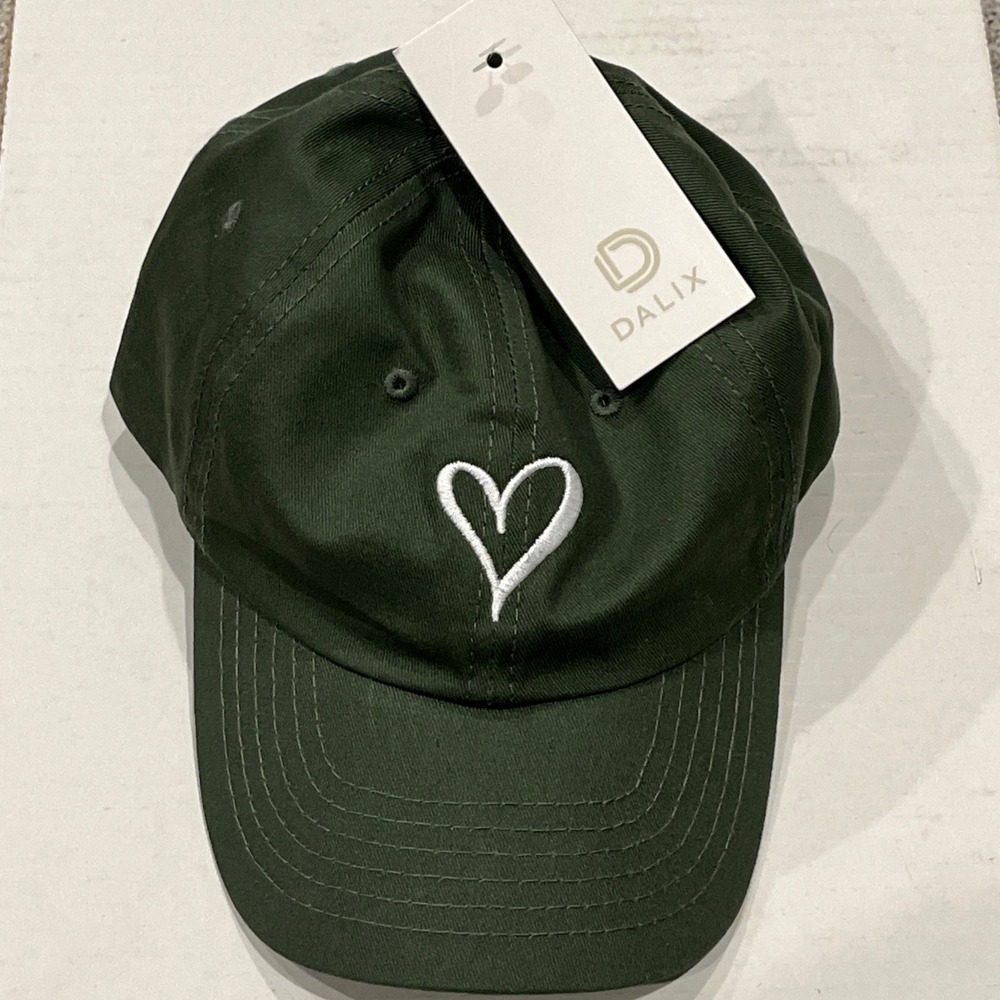 Dalix Womens Forest Green Heart Embroidered Baseball Cap Cotton Hat NWT